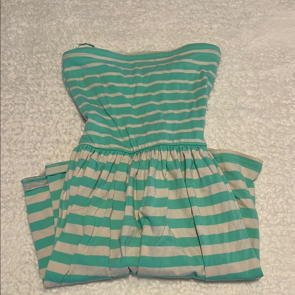 Ocean Drive Strapless Striped Mini Dress - Aqua and White